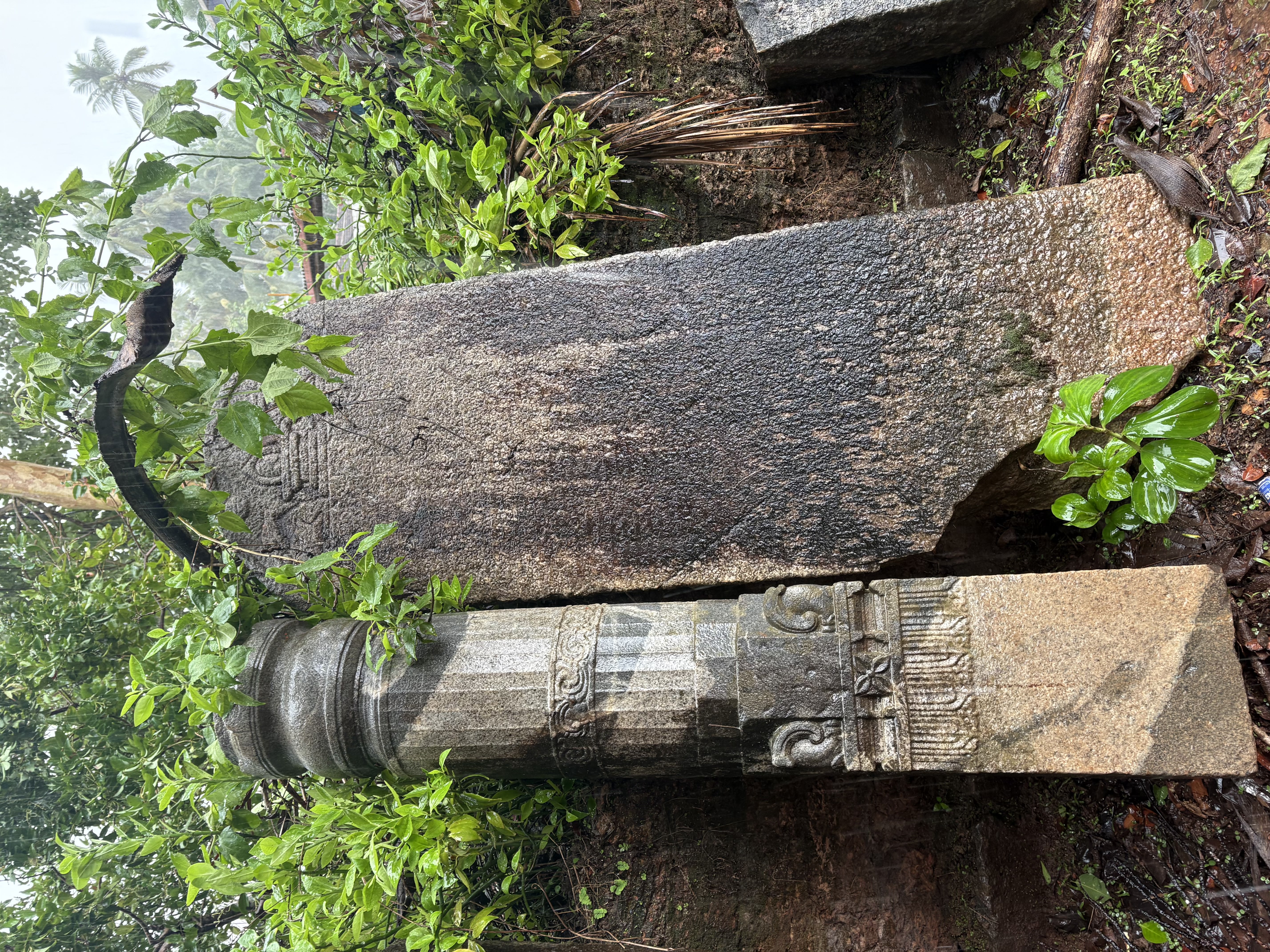 A weathered inscription slab