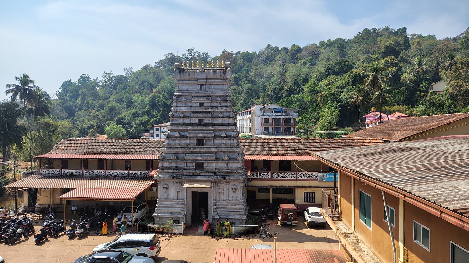 The Kamalashile temple complex below the forested Western Ghats